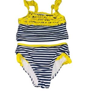230. Penelope Mack Yellow and Navy Striped Kids Bikini Size 4T